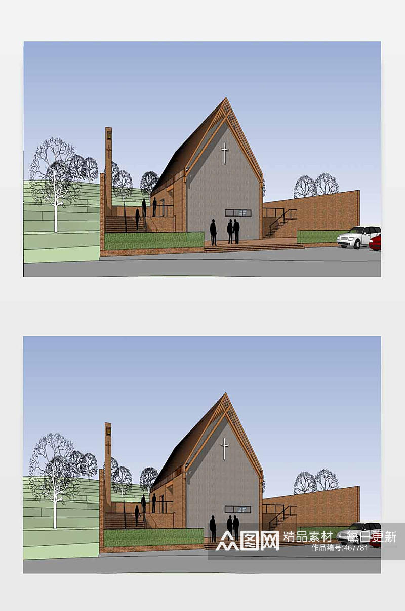乡村小教堂SU模型素材
