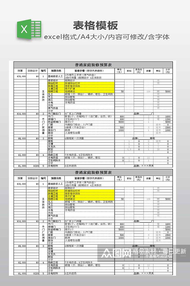 装修预算表模板下载素材