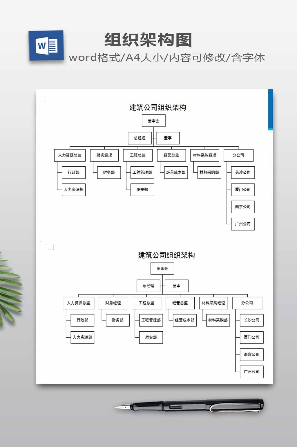 建筑公司组织架构图素材