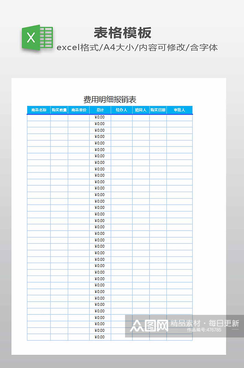 费用明细报销表下载素材