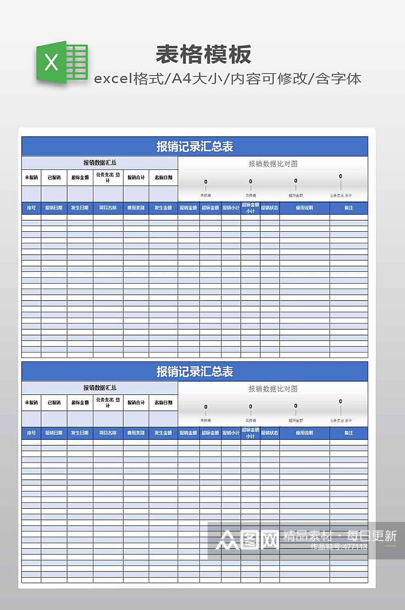 报销记录汇总表下载素材