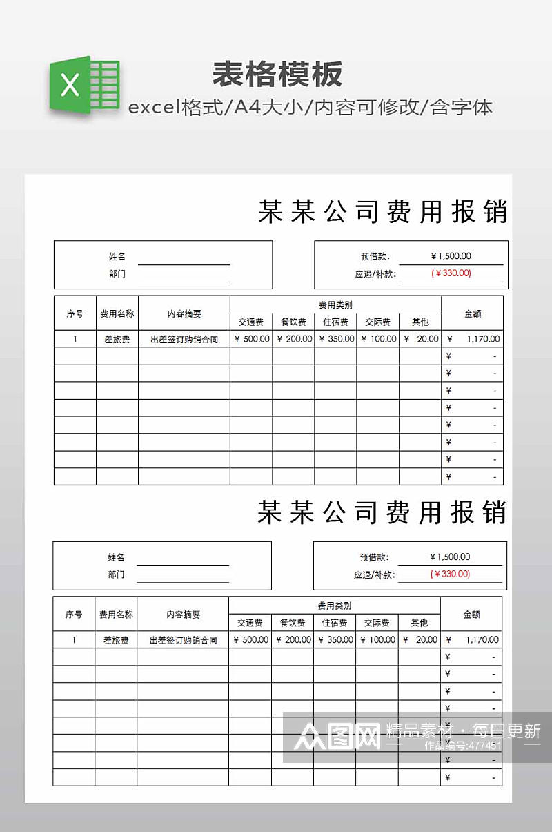 公司费用报销单模板素材