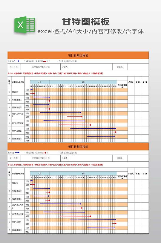 项目计划日程表模板