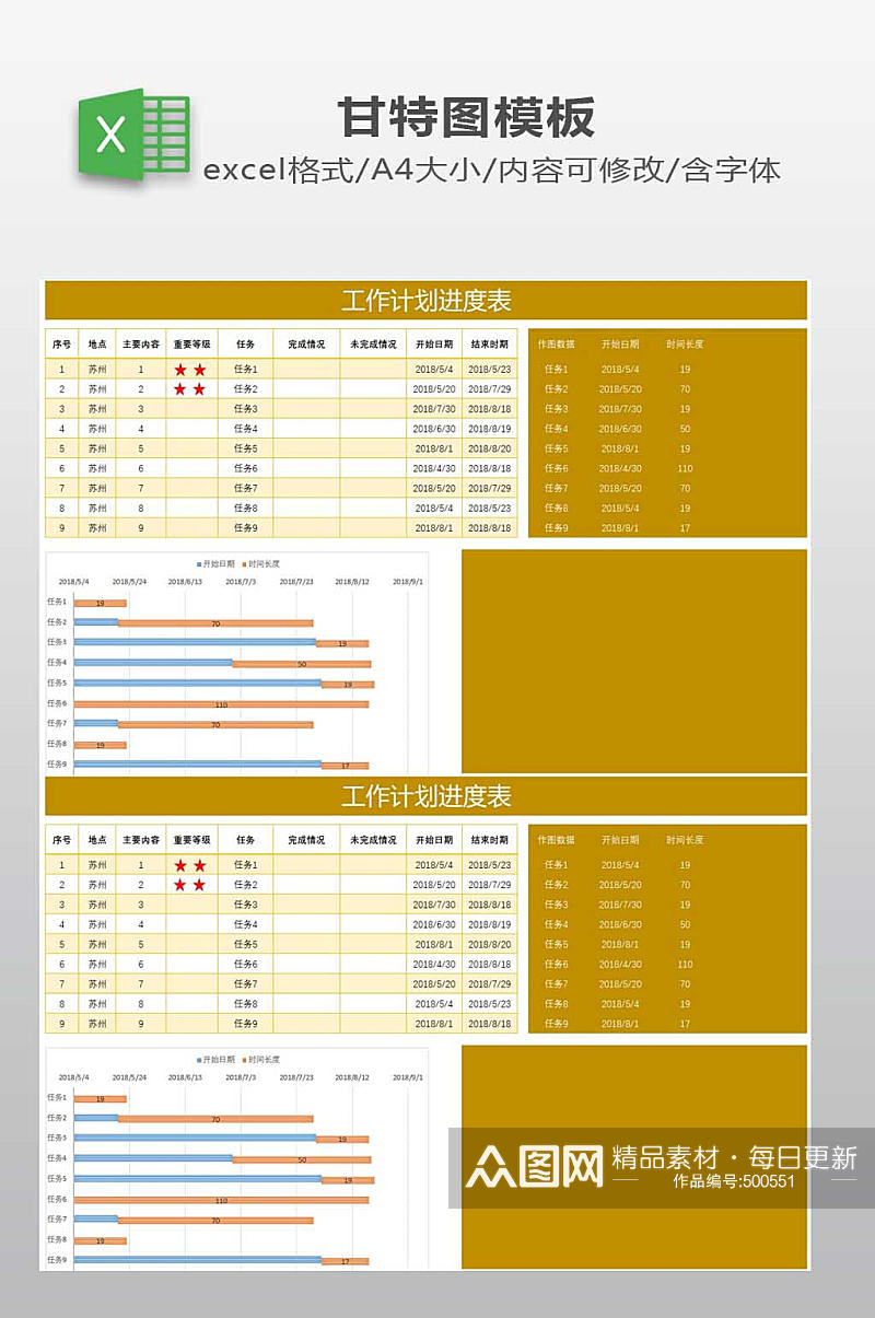工作计划进度表模板素材