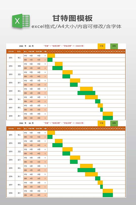 工作计划与实际进度表-众图网
