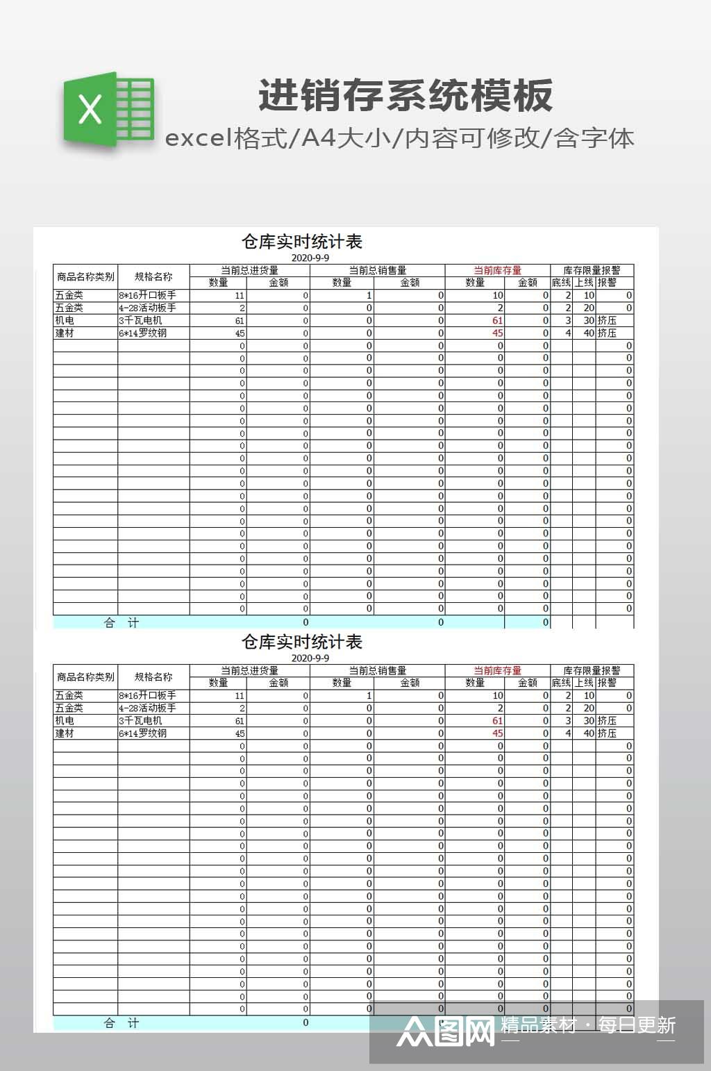 仓库实时统计报表素材