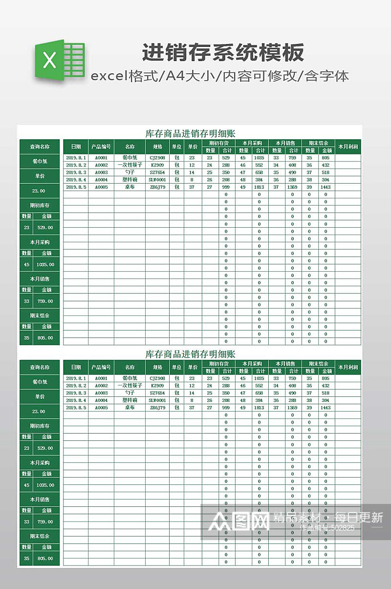 库存商品进销存明细表素材