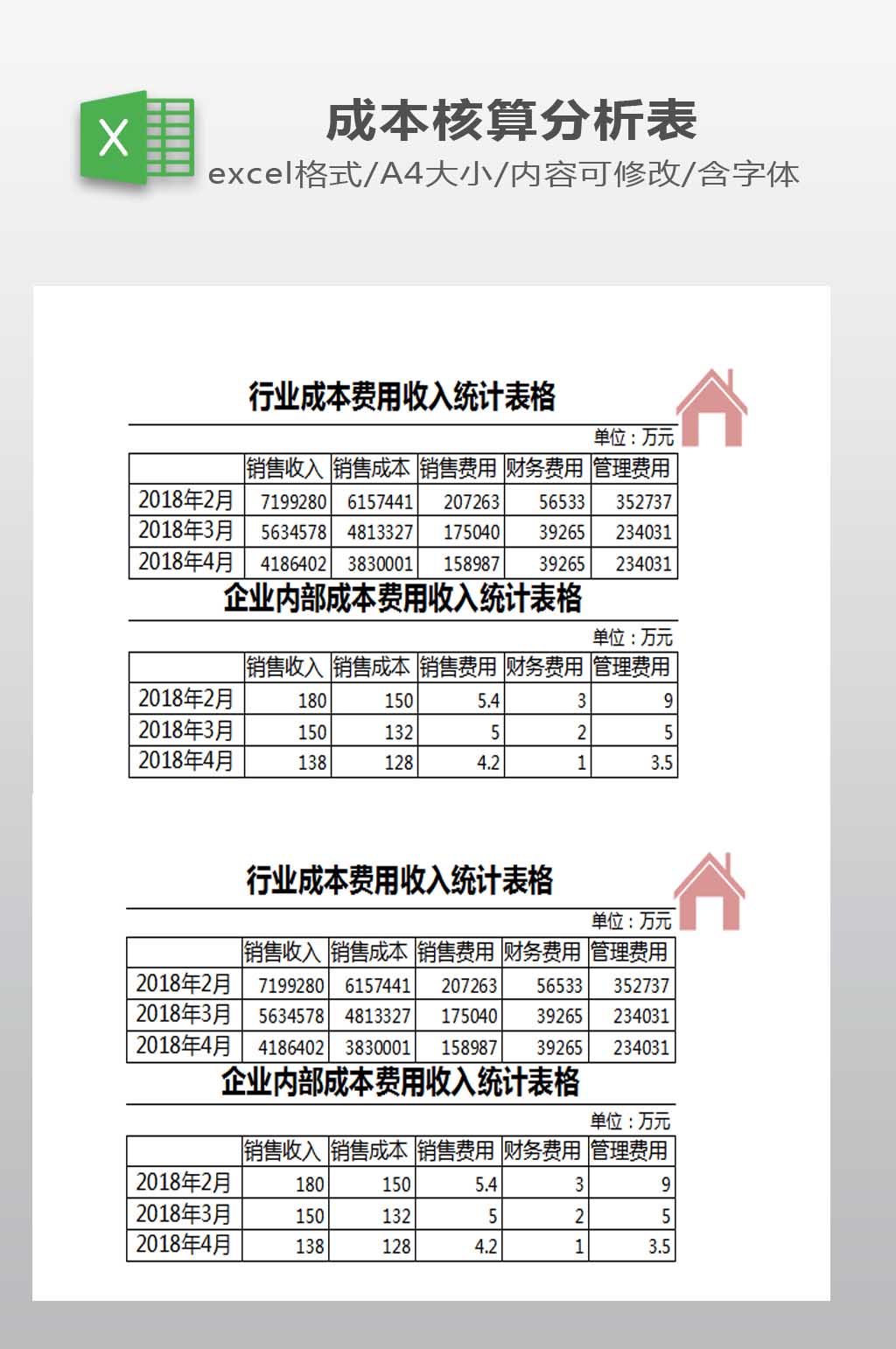 行业成本费用收入表素材