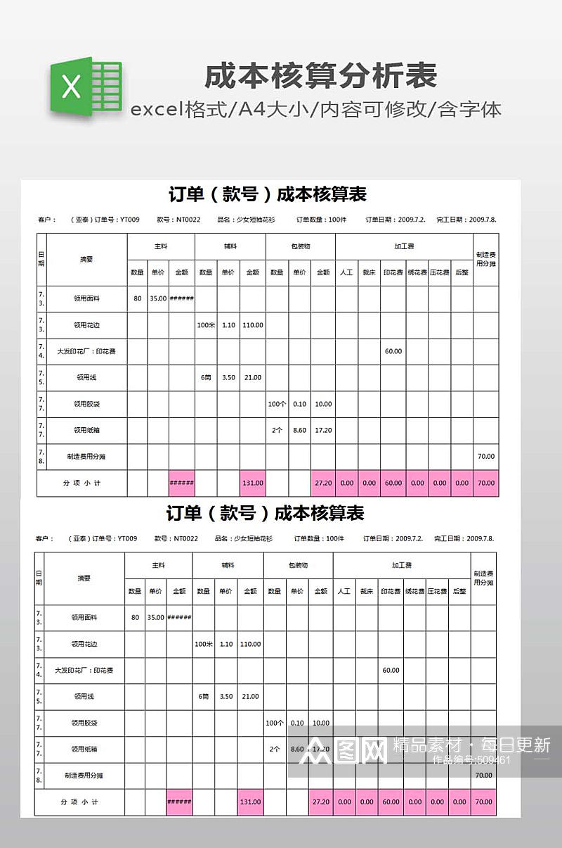 成本分析表设计下载素材