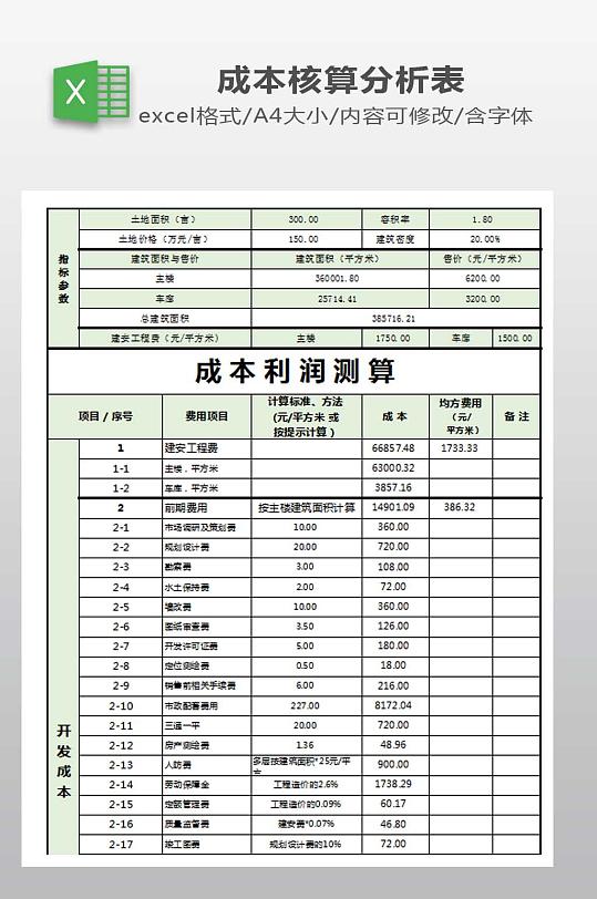 成本测算报表下载