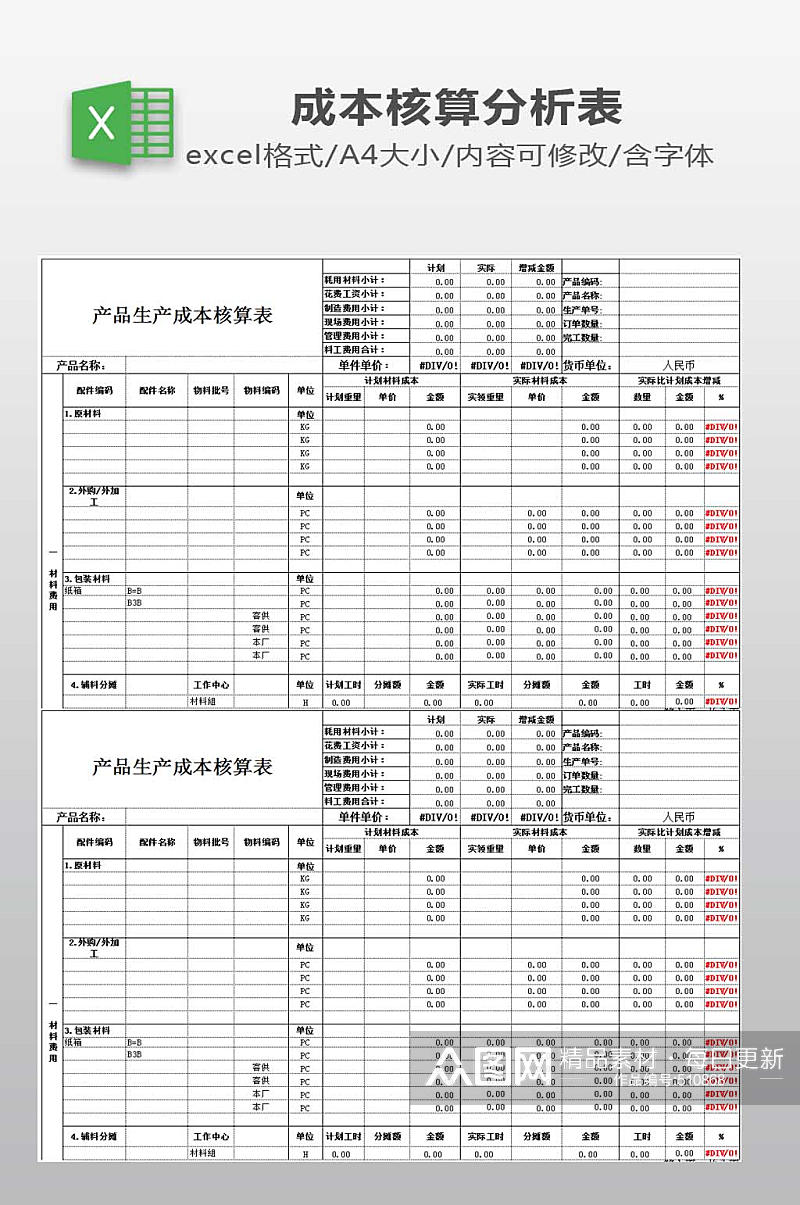 产品生产成本核算表素材