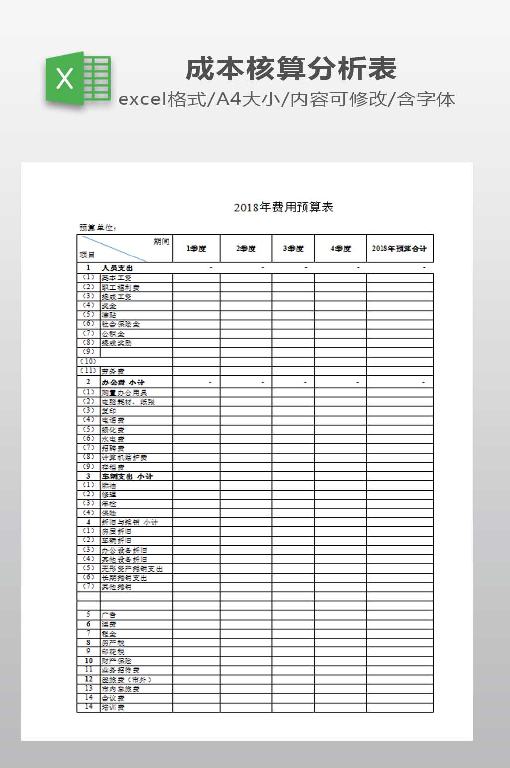 成本费用预算表模板