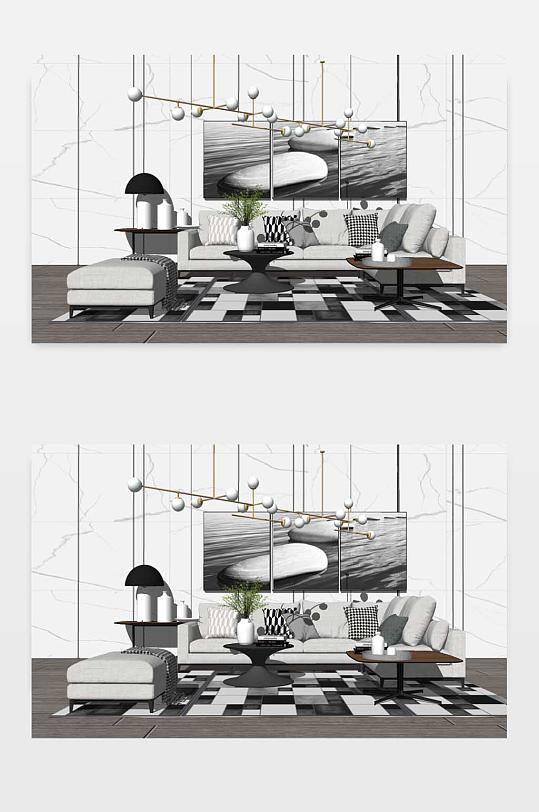 现代简约沙发组合su模型-众图网