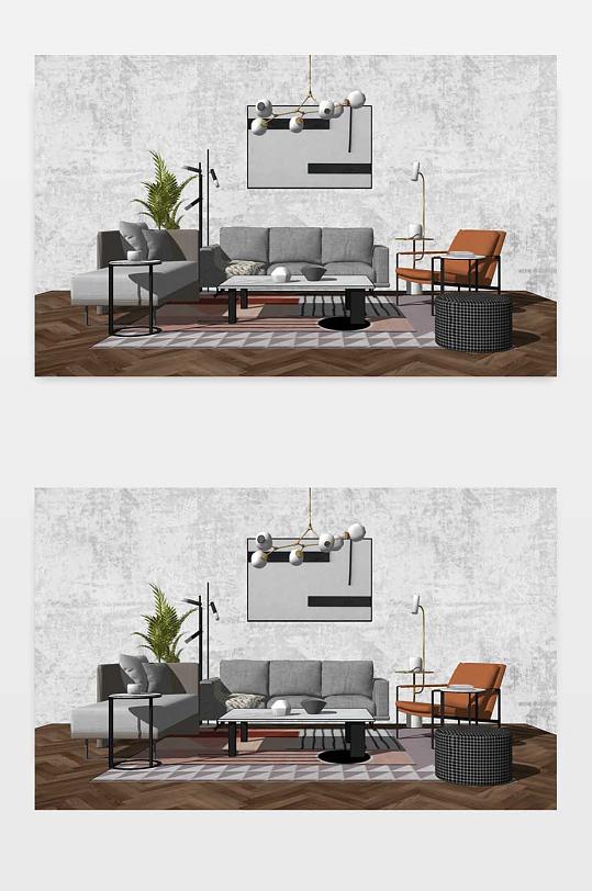 现代简约沙发组合su模型-众图网