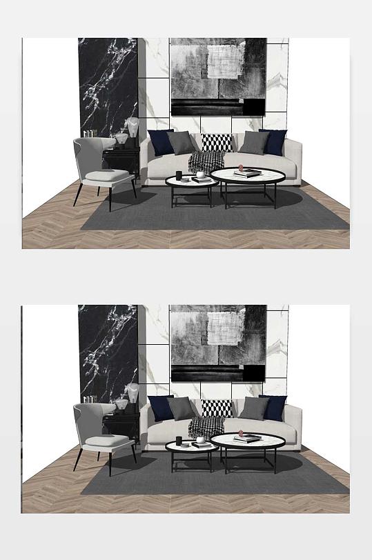现代简约沙发组合su模型-众图网