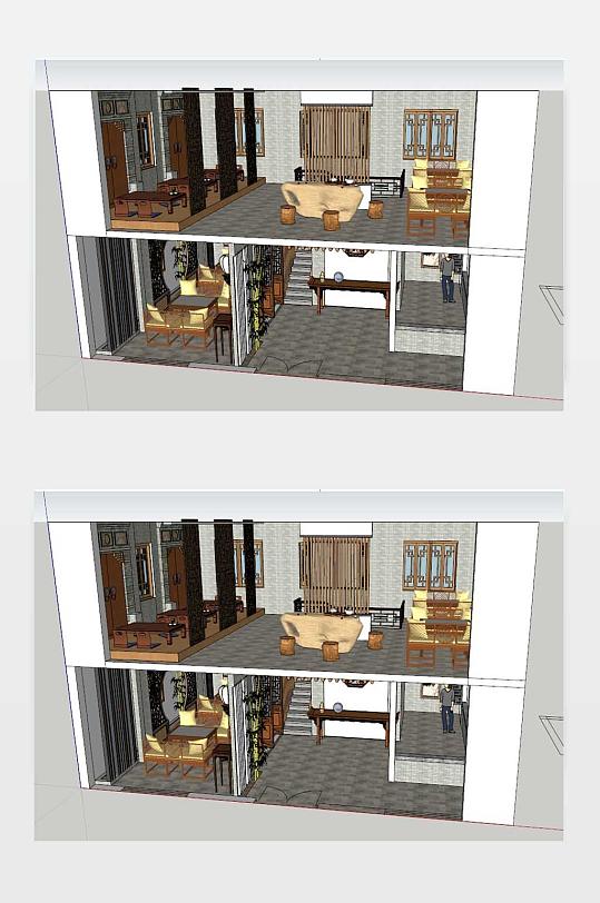 茶楼茶馆室内SU模型-众图网
