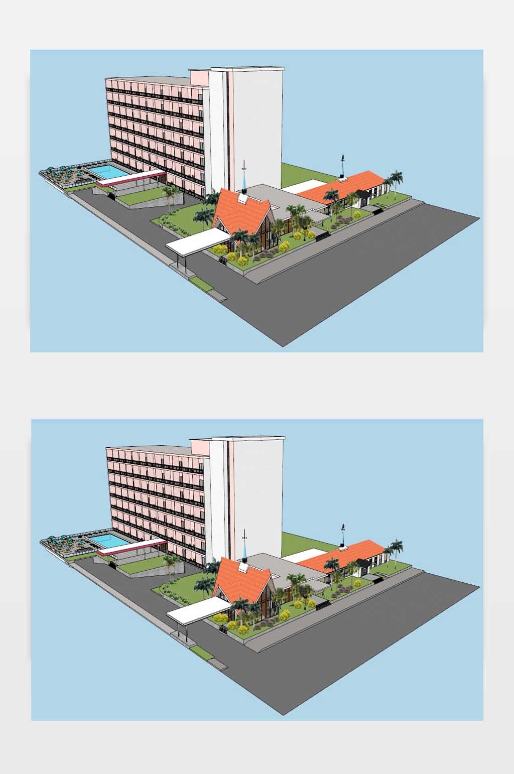 度假村度假酒店SU模型素材