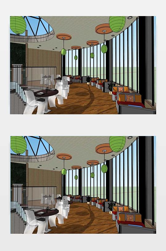 圆形休闲餐吧SU模型-众图网