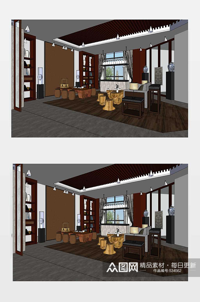 家庭室内茶厅SU模型设计图素材