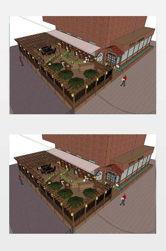咖啡厅户外SKP模型-众图网