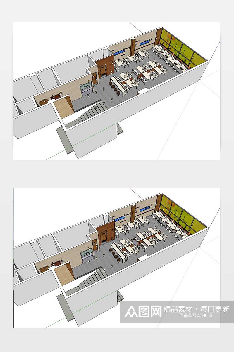 快餐店室内模型SU模型素材