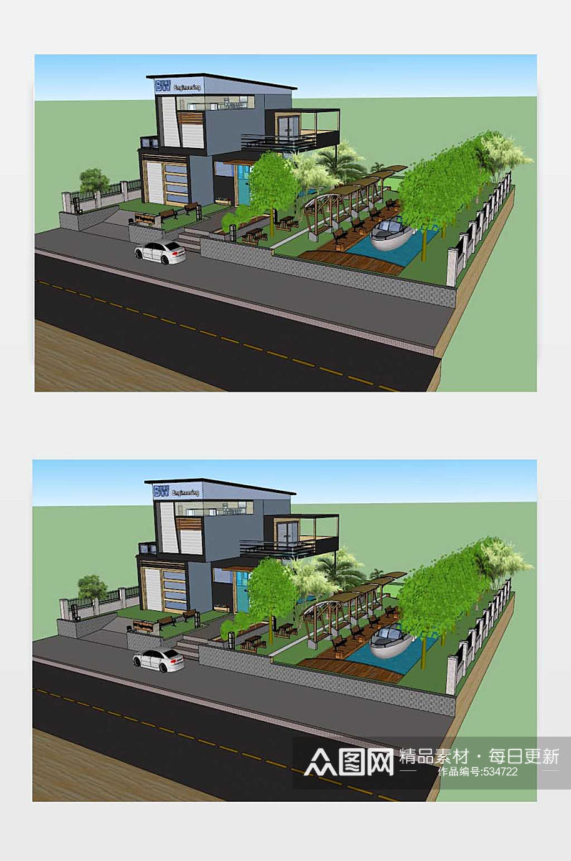 欧式咖啡店建筑及休闲场所SU模型素材