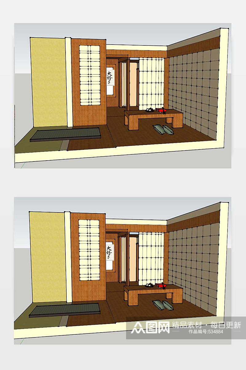 日式茶室室内SU模型素材
