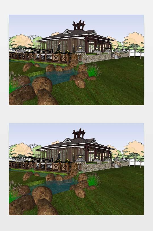 室内茶叶馆整体SU模型设计图-众图网