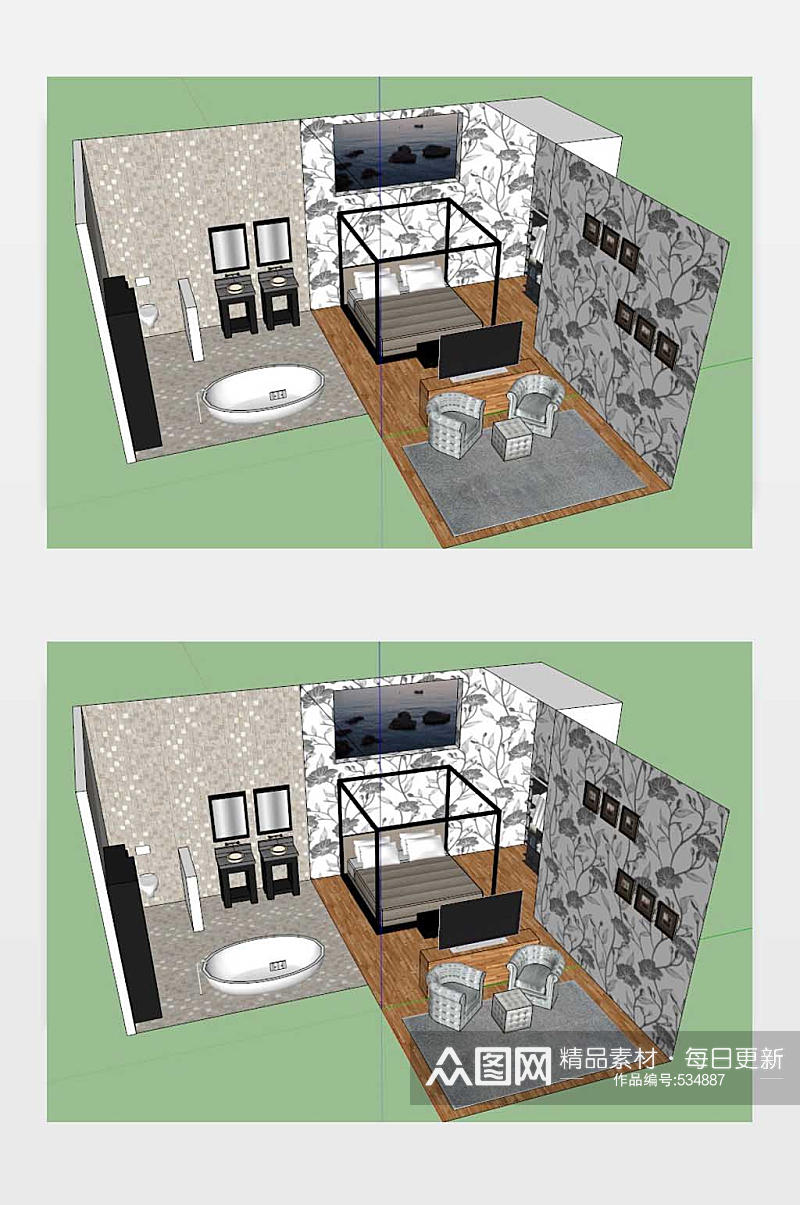 室内豪华酒店宾馆SKP模型素材