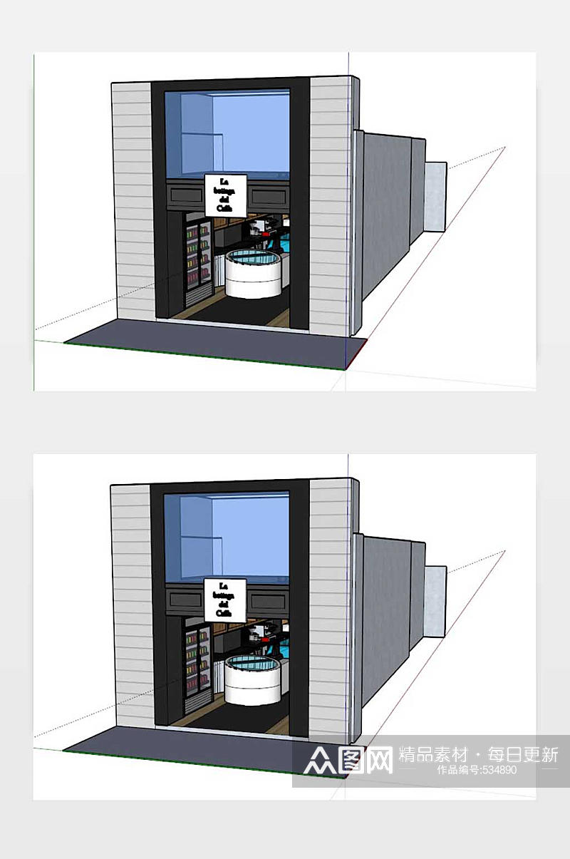 小型咖啡店SU模型设计图素材