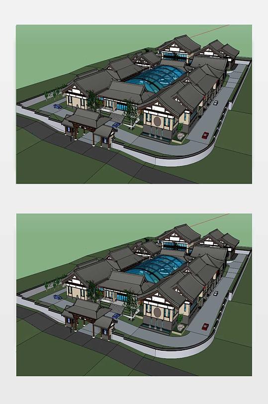 新中式办公酒店建筑SU模型图