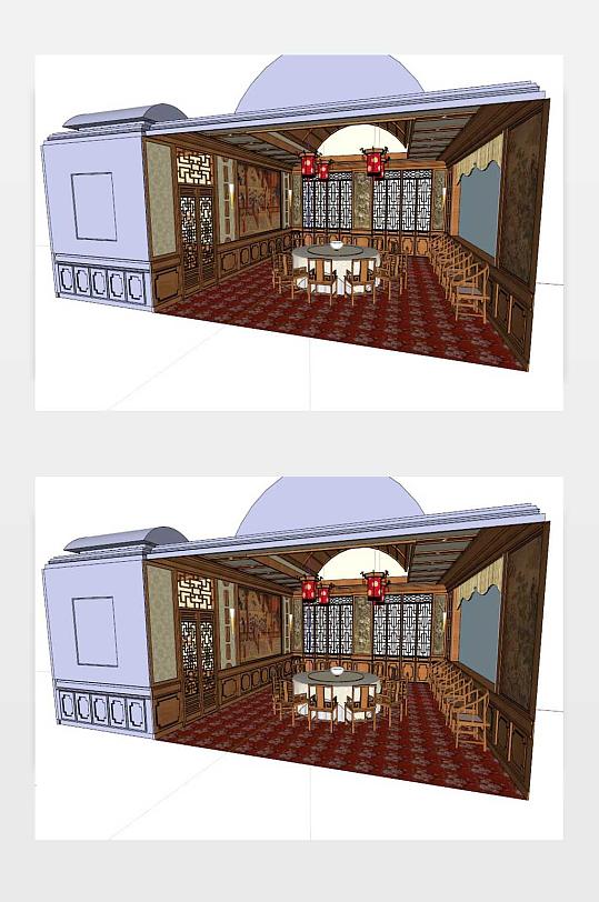 中式餐厅茶楼酒店室内SKP模型