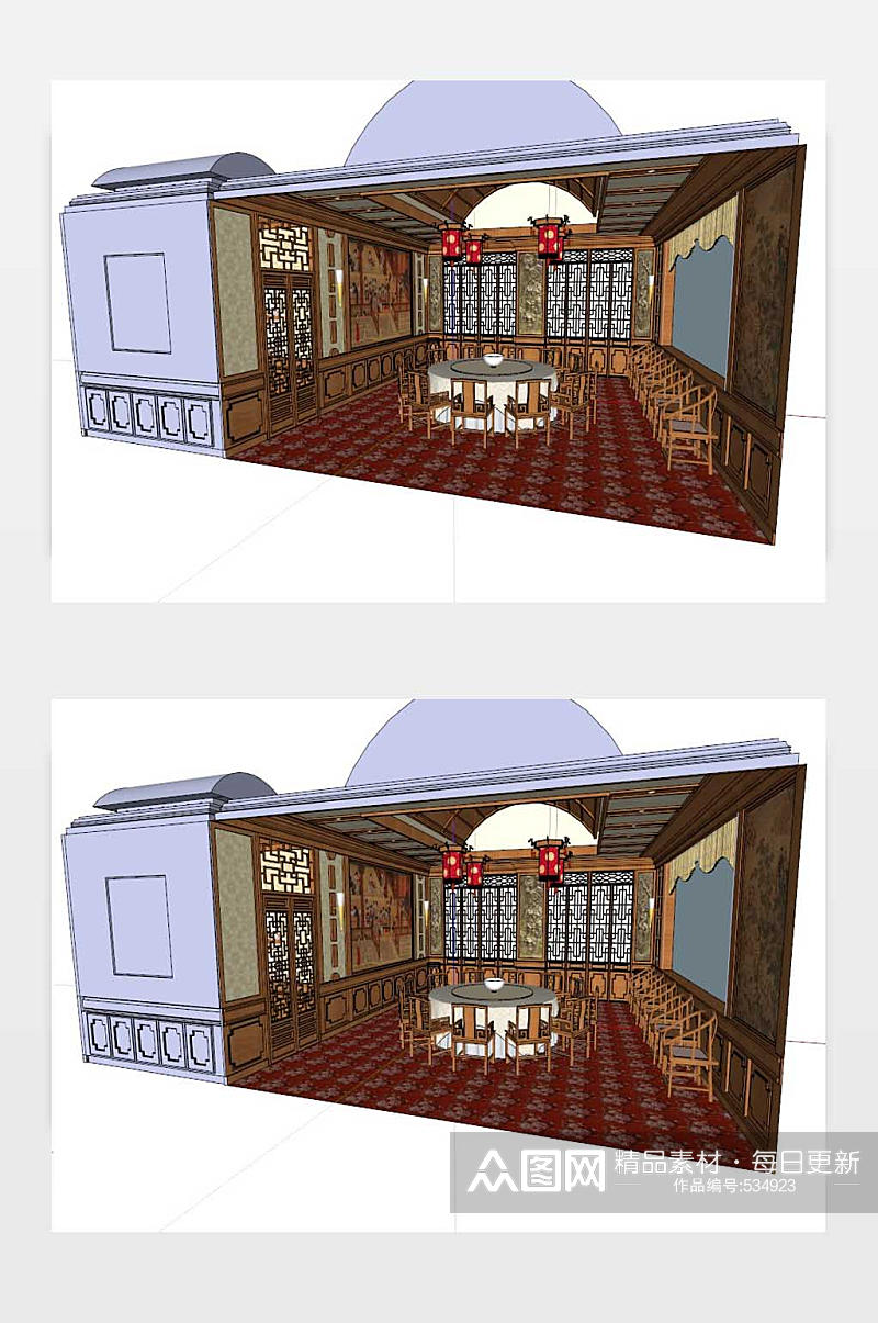 中式餐厅茶楼酒店室内SKP模型素材