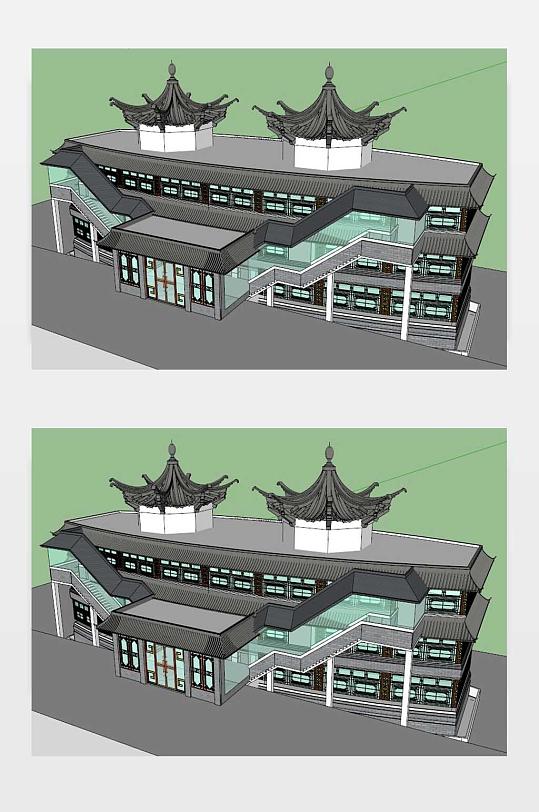 中式大酒店建筑SU模型