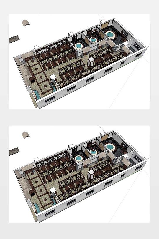 中式仿古餐厅酒店SU模型-众图网