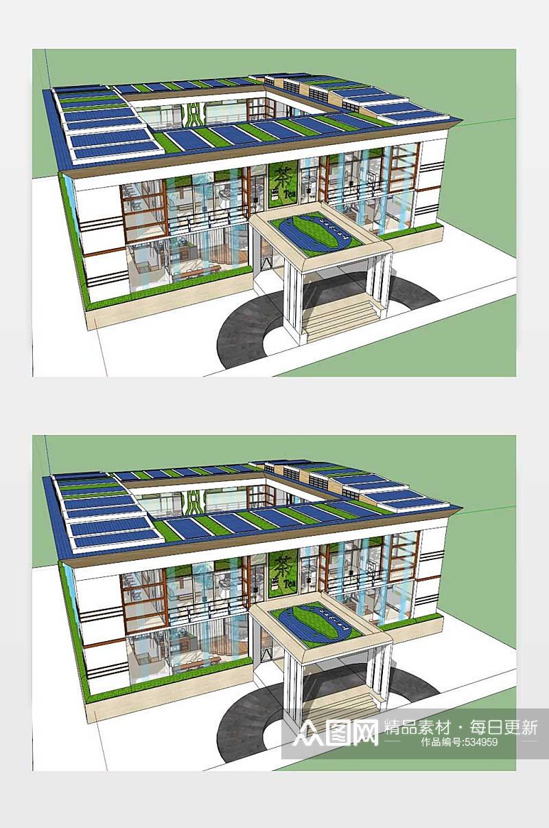 竹園茶景茶厅现代茶楼SU模型素材