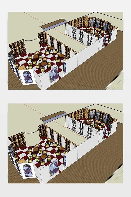 主题咖啡馆室内SKP模型设计图