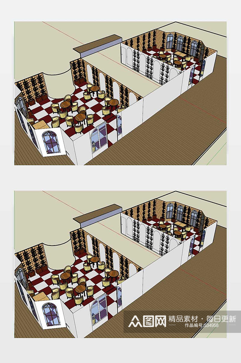 主题咖啡馆室内SKP模型设计图素材