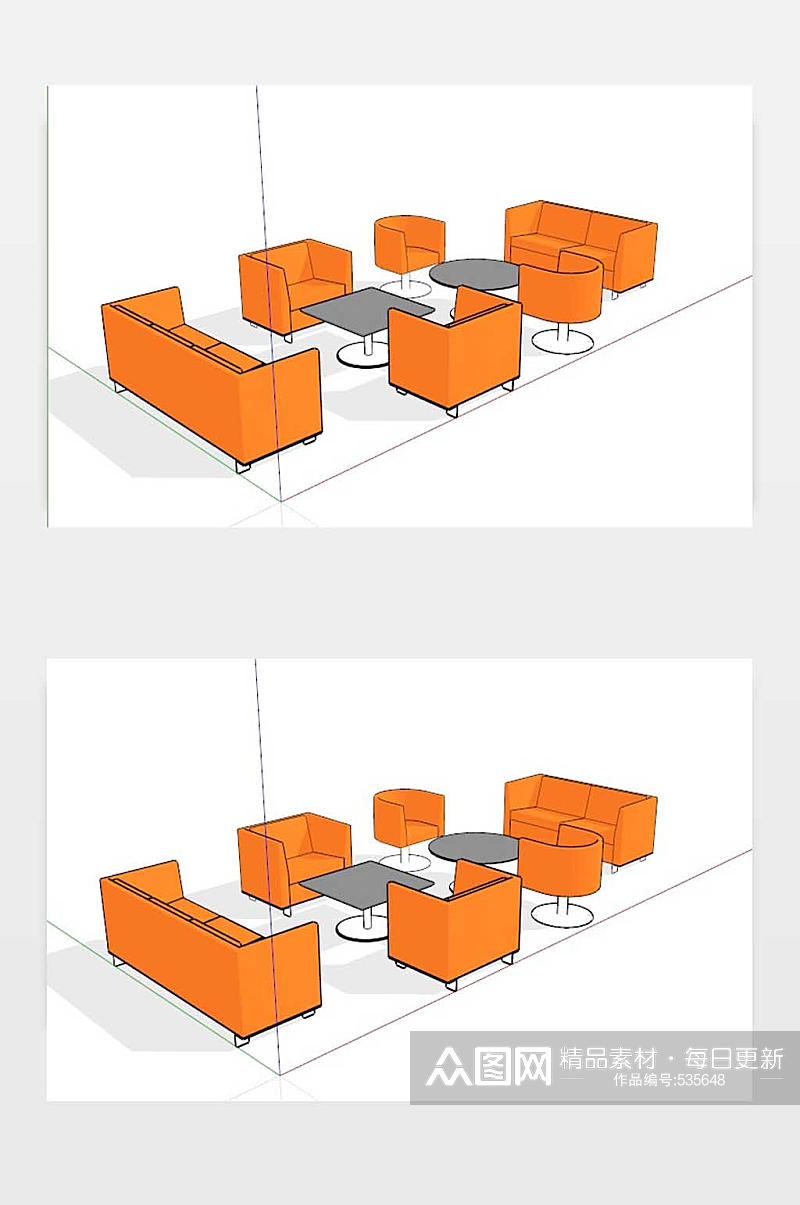 茶桌SU模型设计图素材