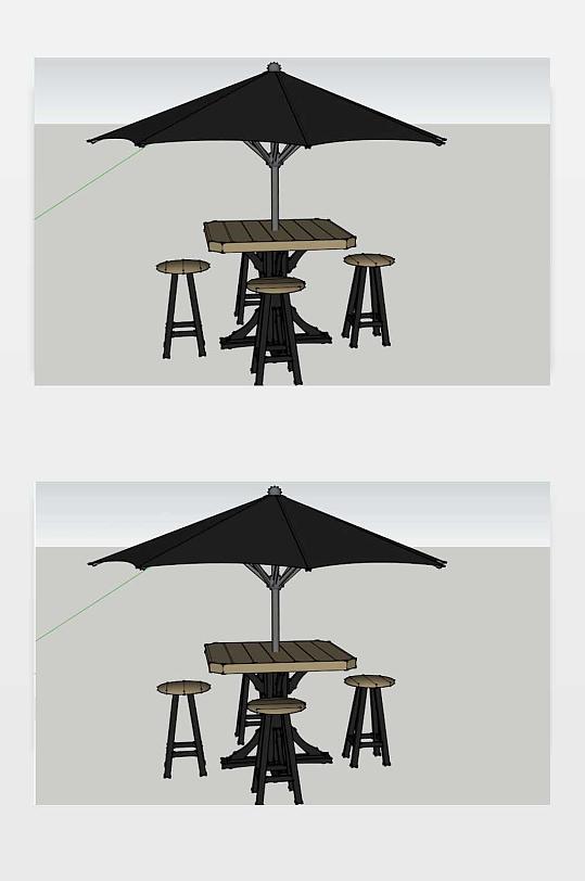 户外咖啡桌遮阳伞SU模型