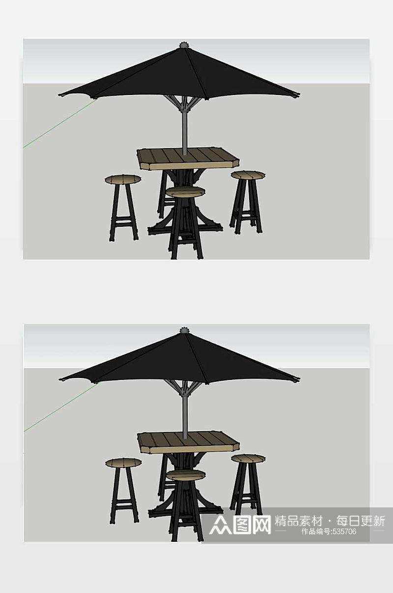 户外咖啡桌遮阳伞SU模型素材