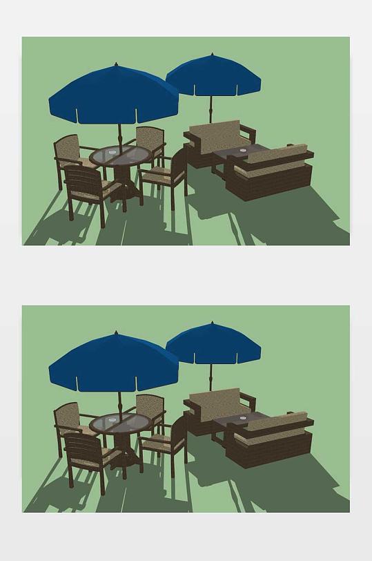 户外休闲咖啡桌椅椅遮阳伞SU模型