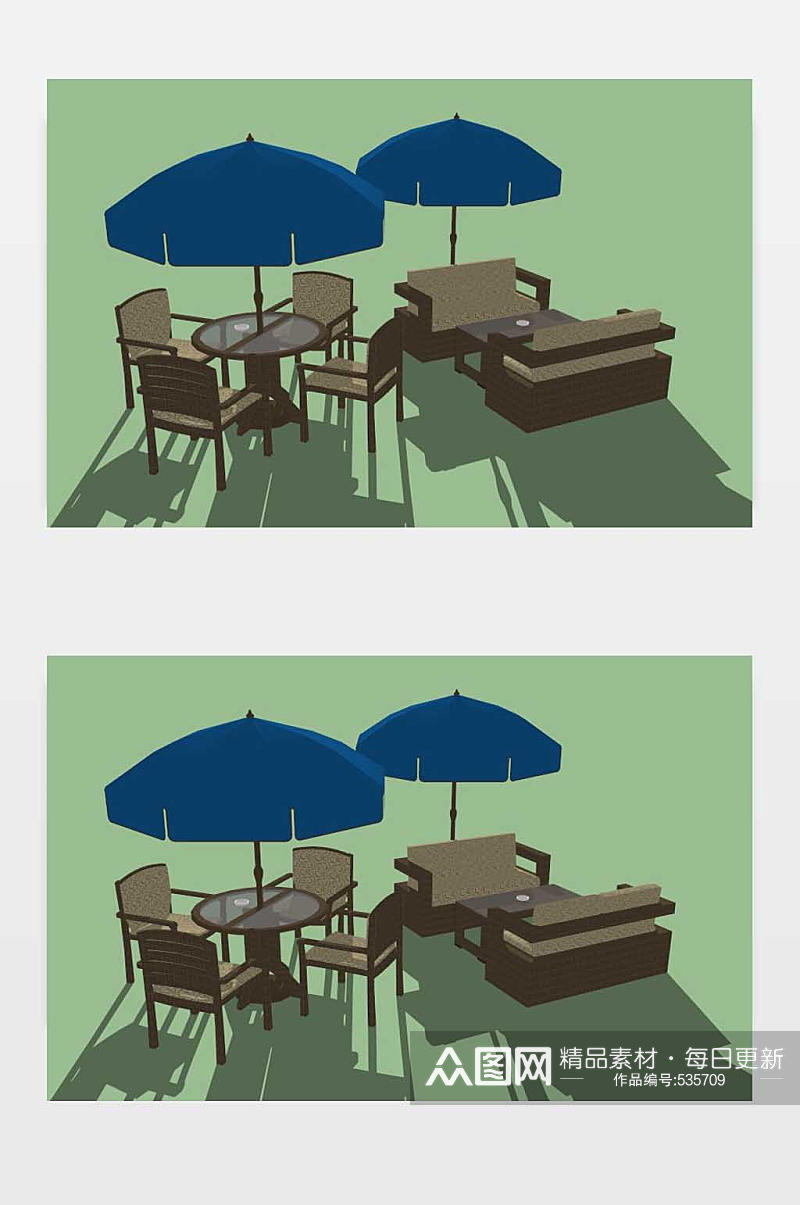 户外休闲咖啡桌椅椅遮阳伞SU模型素材