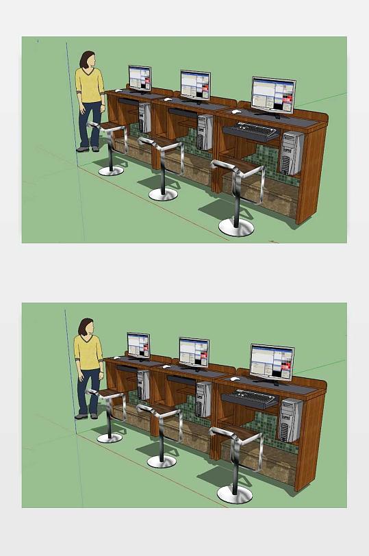 咖啡店电脑上网区SU模型