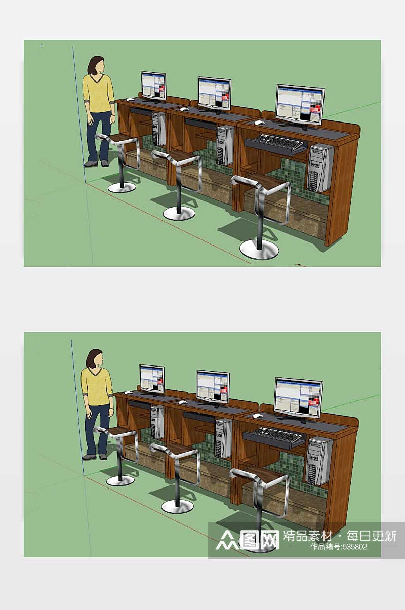 咖啡店电脑上网区SU模型素材