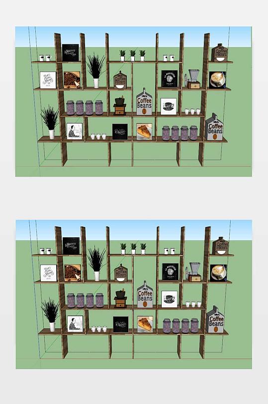 咖啡店货架陈列展示架SU模型