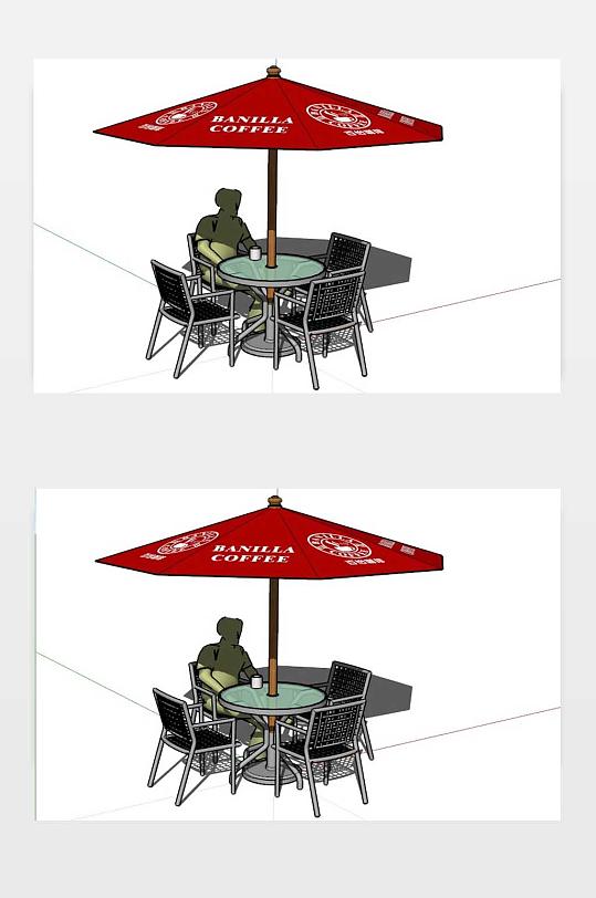 咖啡店室外桌椅SU模型-众图网