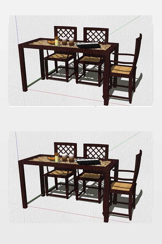 中式餐桌椅SU模型设计图