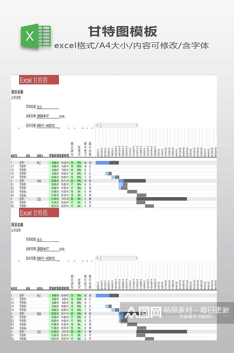 Excel甘特图模板项目管理素材