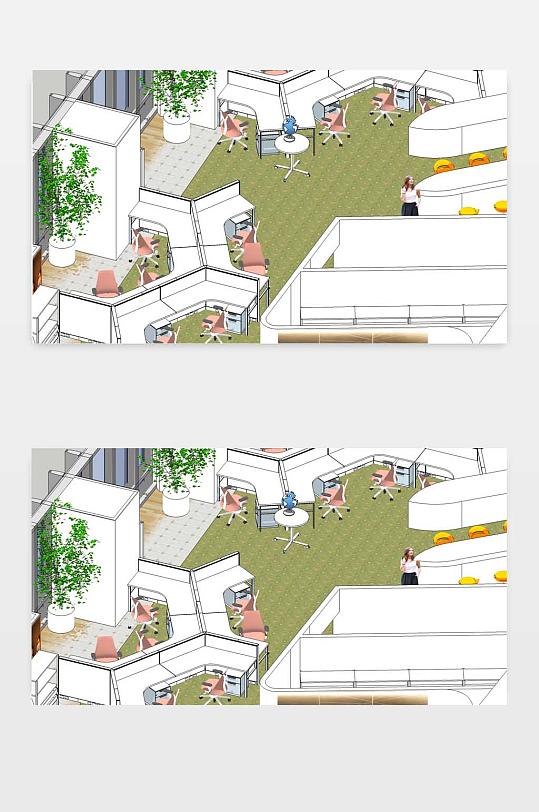 办公室SU模型图-众图网
